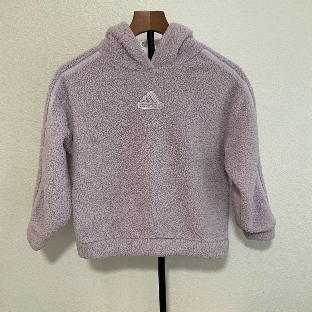 Adidas Sherpa Hoodie Girls Size L 14 Long Sleeve Hood Soft Plush Light Purple